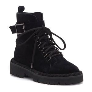 New Vince Camuto Black Leather Ruenalee Combat Boots